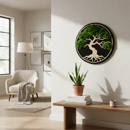 Ekskluzywny Obraz z Mchu Bonsai | Sklejka, Wosk i HDF | FabART Premium