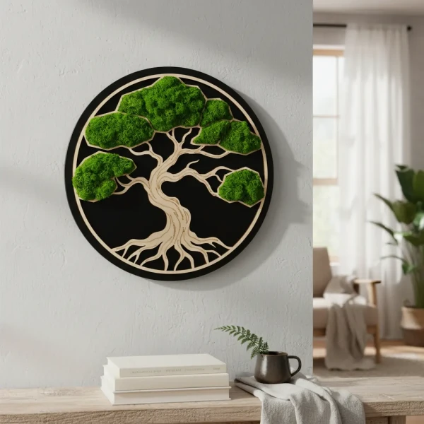 Ekskluzywny Obraz z Mchu Bonsai | Sklejka, Wosk i HDF | FabART Premium