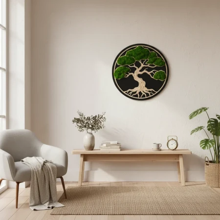 Ekskluzywny Obraz z Mchu Bonsai | Sklejka, Wosk i HDF | FabART Premium