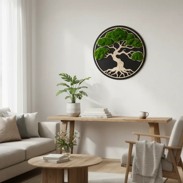 Ekskluzywny Obraz z Mchu Bonsai | Sklejka, Wosk i HDF | FabART Premium