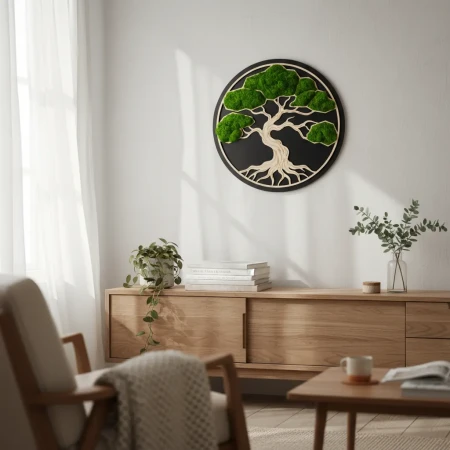 Ekskluzywny Obraz z Mchu Bonsai | Sklejka, Wosk i HDF | FabART Premium