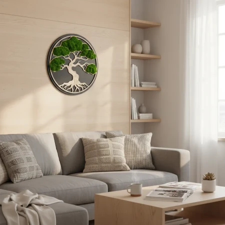 Ekskluzywny Obraz z Mchu Bonsai | Sklejka, Wosk i HDF | FabART Premium