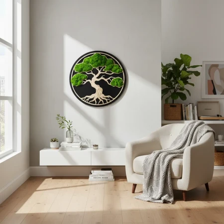 Ekskluzywny Obraz z Mchu Bonsai | Sklejka, Wosk i HDF | FabART Premium