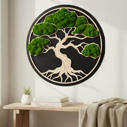 Ekskluzywny Obraz z Mchu Bonsai | Sklejka, Wosk i HDF | FabART Premium