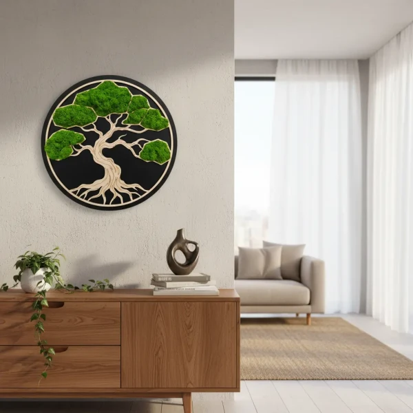 Ekskluzywny Obraz z Mchu Bonsai | Sklejka, Wosk i HDF | FabART Premium