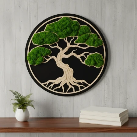 Ekskluzywny Obraz z Mchu Bonsai | Sklejka, Wosk i HDF | FabART Premium