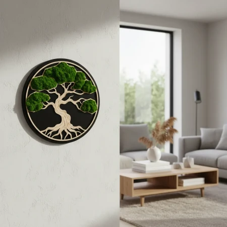 Ekskluzywny Obraz z Mchu Bonsai | Sklejka, Wosk i HDF | FabART Premium