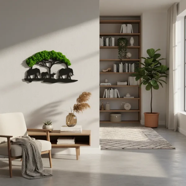 Obraz z Mchu Chrobotka Drzewo i Słonie | Dekoracja 3D | FabART
