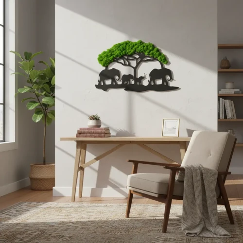 Obraz z Mchu Chrobotka Drzewo i Słonie | Dekoracja 3D | FabART