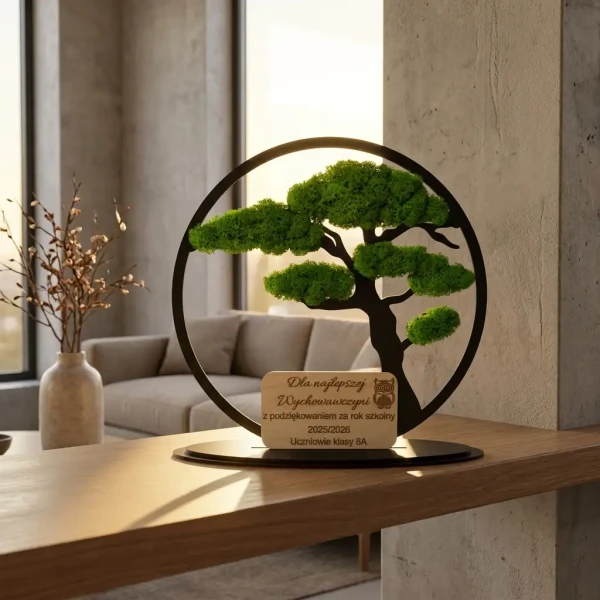 Stojący Obraz z Mchu z Personalizacją – Drzewko Bonsai