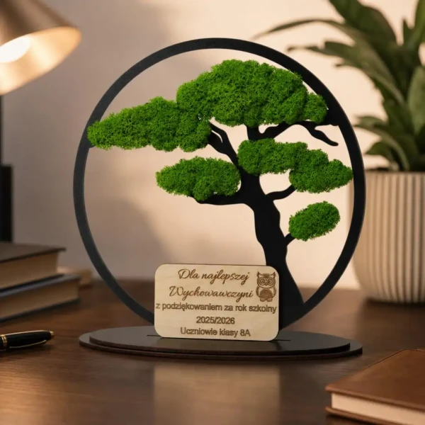 Stojący Obraz z Mchu z Personalizacją – Drzewko Bonsai