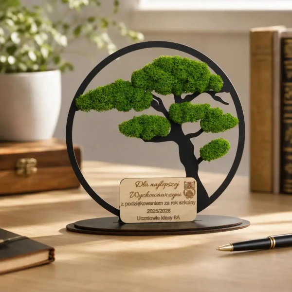 Stojący Obraz z Mchu z Personalizacją – Drzewko Bonsai