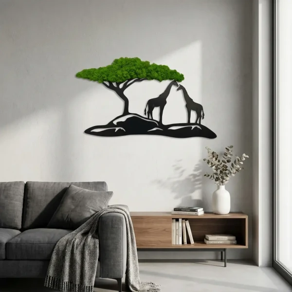 Obraz z Mchu Chrobotka Drzewo i Żyrafy 60x34 | Dekoracja 3D | FabART