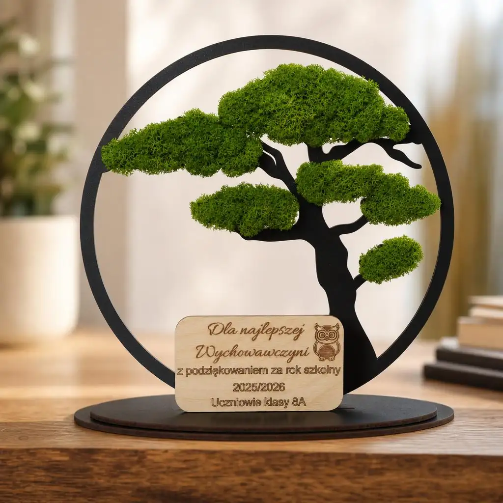 Stojący Obraz z Mchu z Personalizacją – Drzewko Bonsai