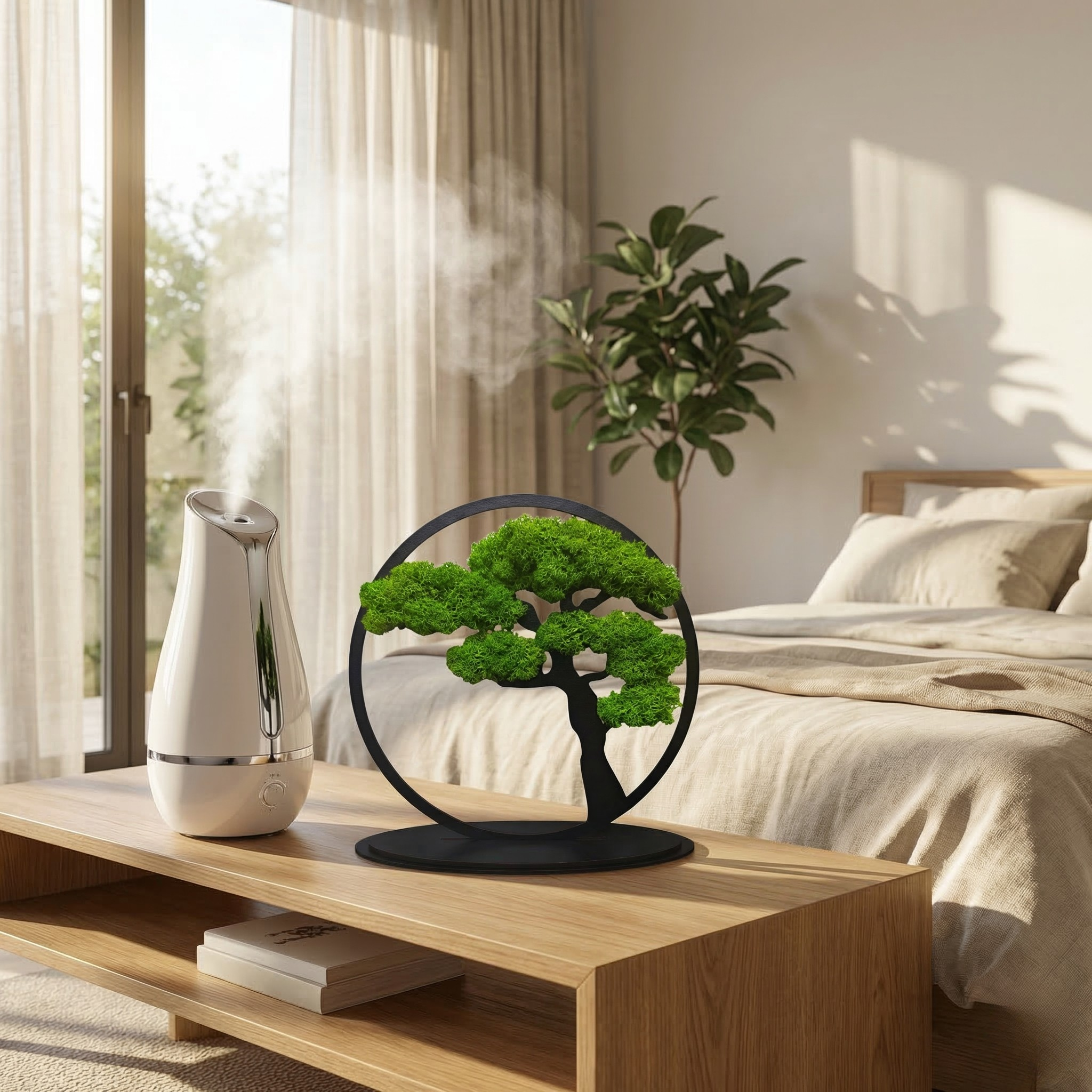 obraz ze stabilizowanego mchu jako higrometr w salonie