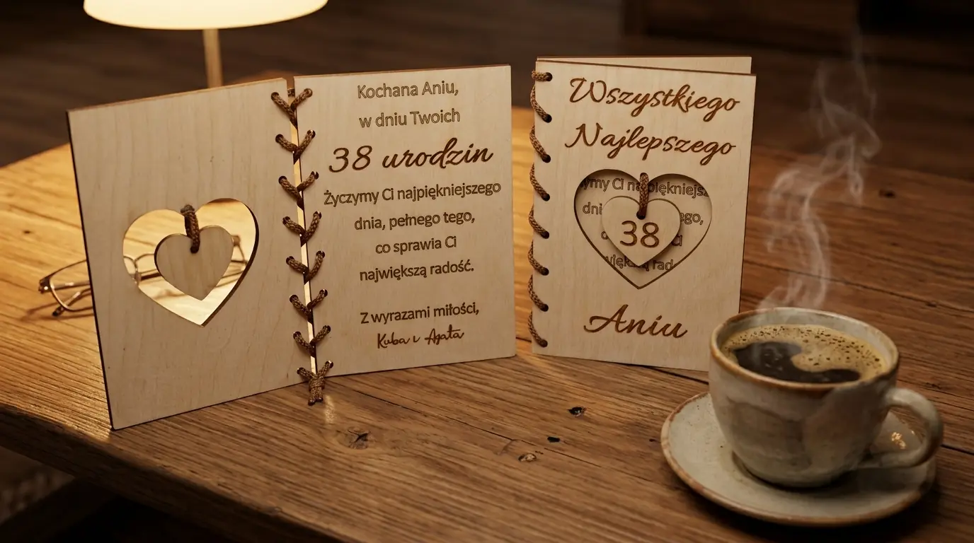 Personalizowana drewniana kartka okolicznościowa z sercem 