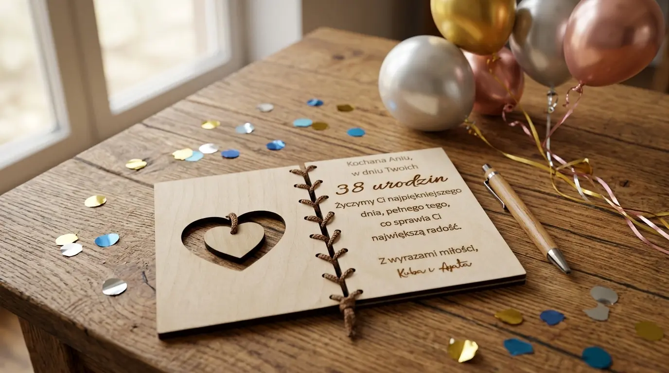 Personalizowana drewniana kartka okolicznościowa z sercem 