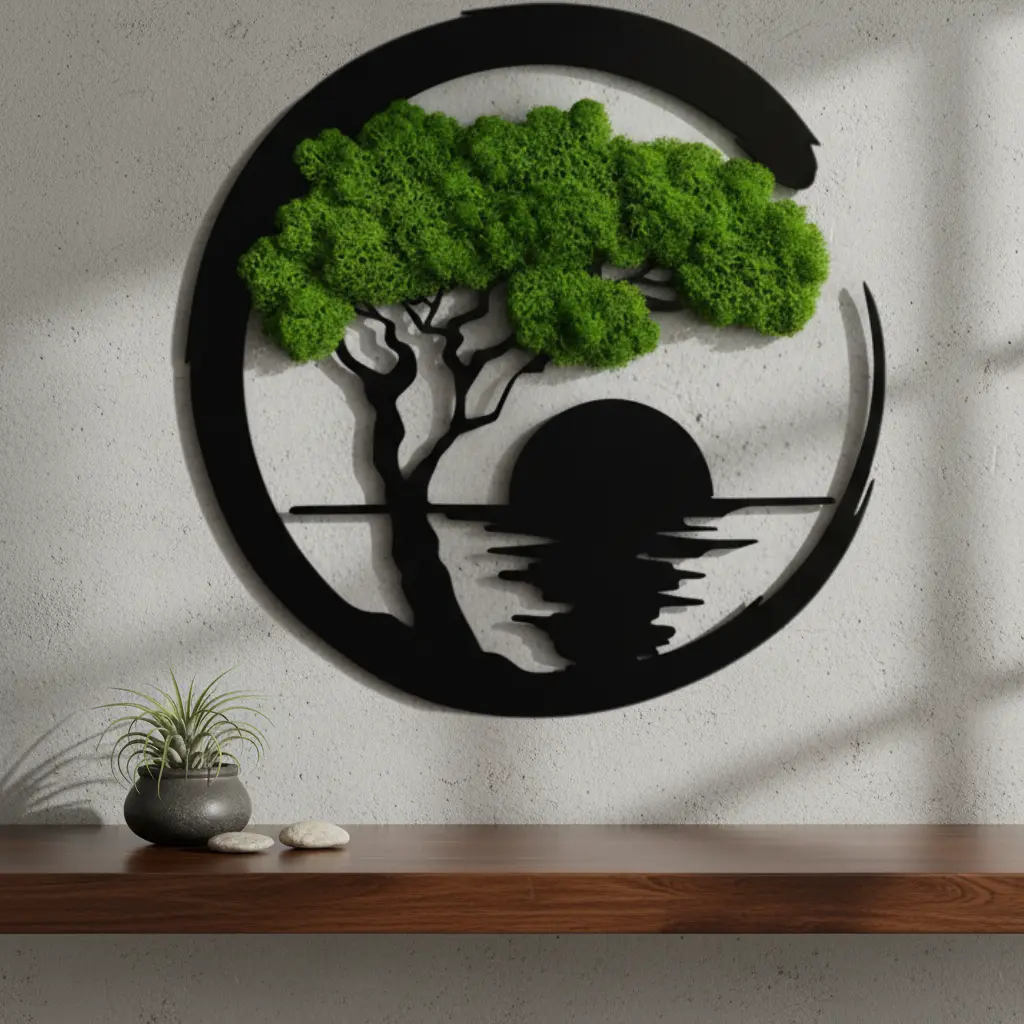 Żywy Obraz z Mchu Chrobotka Zachód Słońca